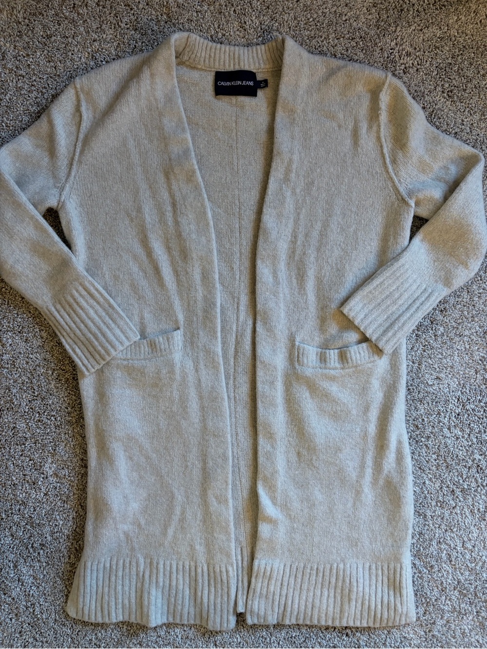 Calvin Klein Jeans Light Cream Open-Front Long Cardigan